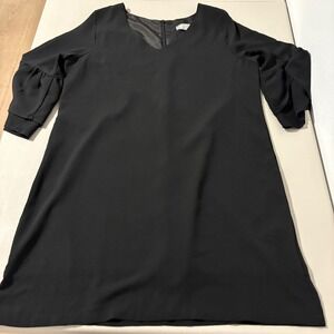 Belongsci Black Tiered Bell‎ Sleeve V-Neck Shift Mini Dress Large Office Career